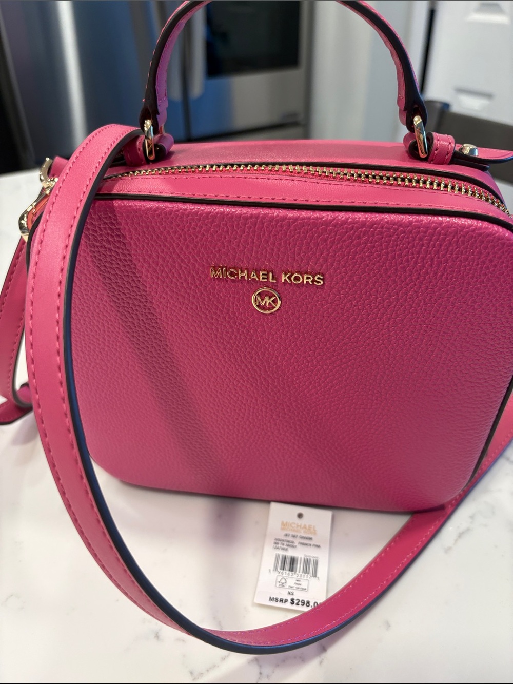 MICHAEL Michael Kors Pink Pebbled Leather Crossbody Bag with Gold Hardware